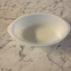 Glasbake White Milk Glass Oval Casserole Baking Dish 1 Qt J-235 Made in USA‎